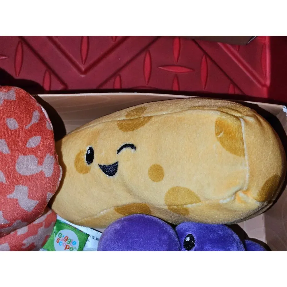 GiggleScape 4pc Plush Charcuterie Box Set Swiss Cheese, Salami, Grapes, & Bread